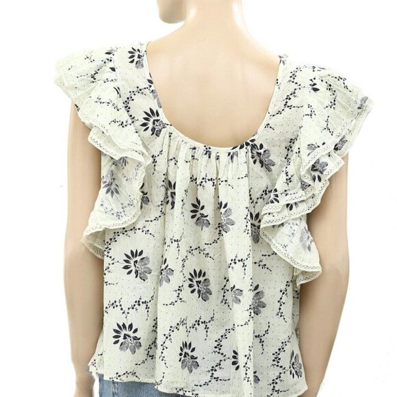 Sea New York Tatiana Ruffle Blouse Top Printed Lace Flutter Sleeve XS - Picture 4 of 4